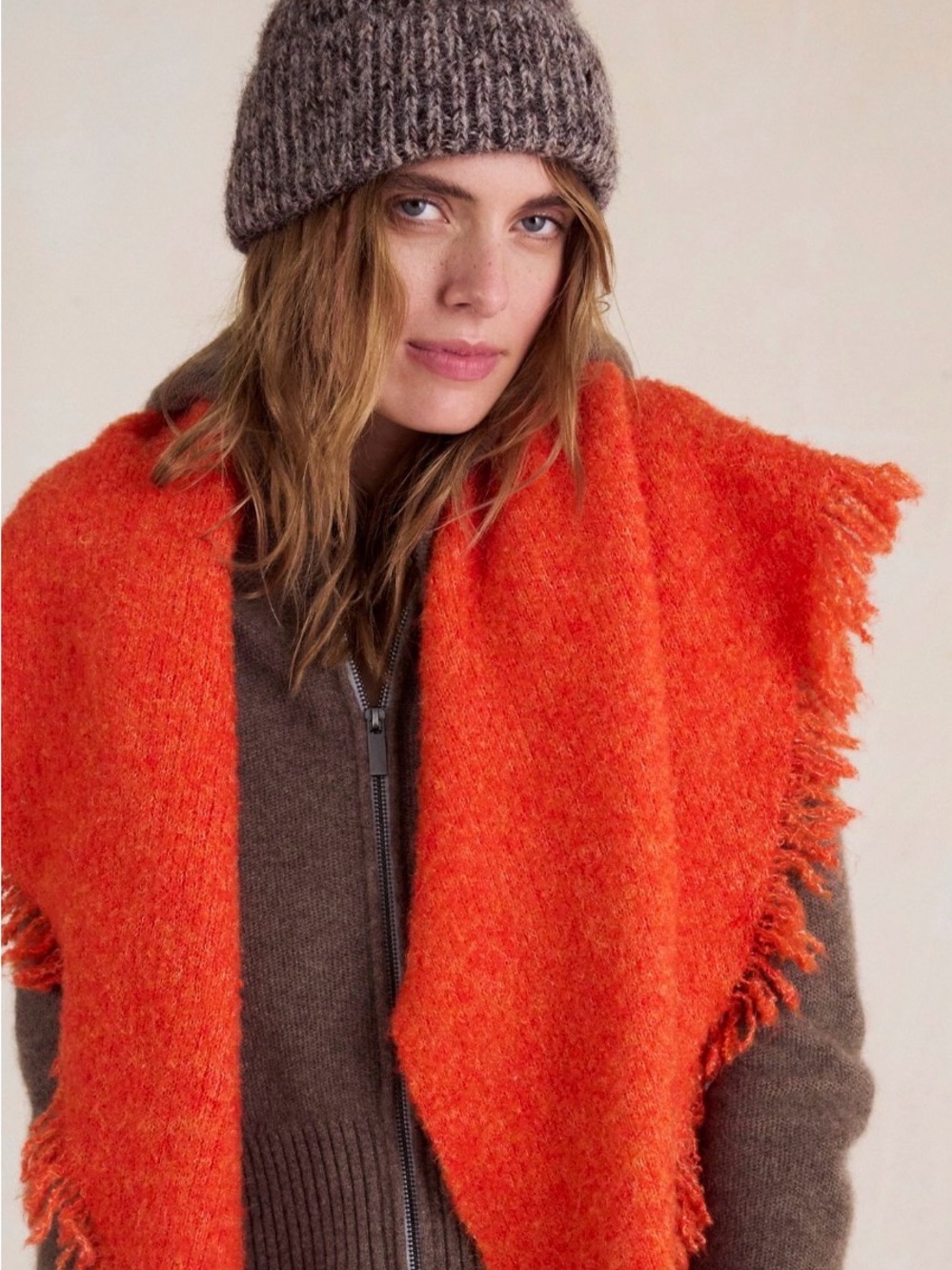 Free People ForeverTribeca Fringe Shawl. Electric Orange. - Picture 8 of 11